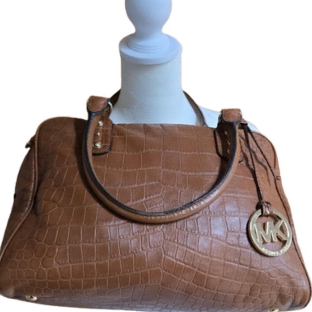 Michael Kors Brown Croc-Embossed Satchel